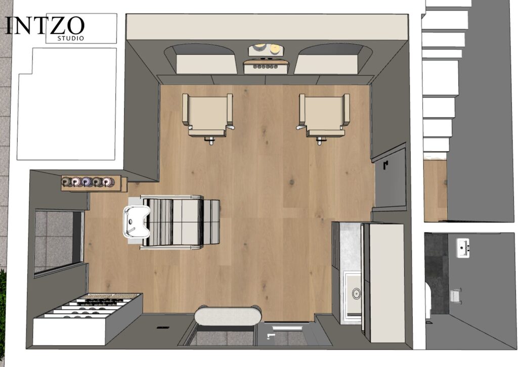 Indeling kleine kappers salon. Plattegrond